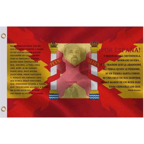 Spain Flag with Cross of Burgundy and Poem of the Anthem of the Spanish Army Tercios and vox santiago abasca