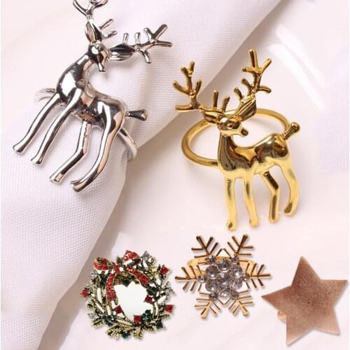 Christmas Napkin Rings Christmas Tree Deer Wreath Metal Napkin Buckle Circle For Dinner Party Wedding Table Supplies Decorations