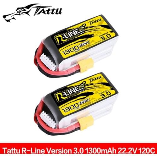 Tattu R-Line Version 3.0 1300mAh 22.2V 120C 6S1P 4.2V Lipo Battery Pack with XT60 Plug for FPV Racing Drone RC Quadcopter