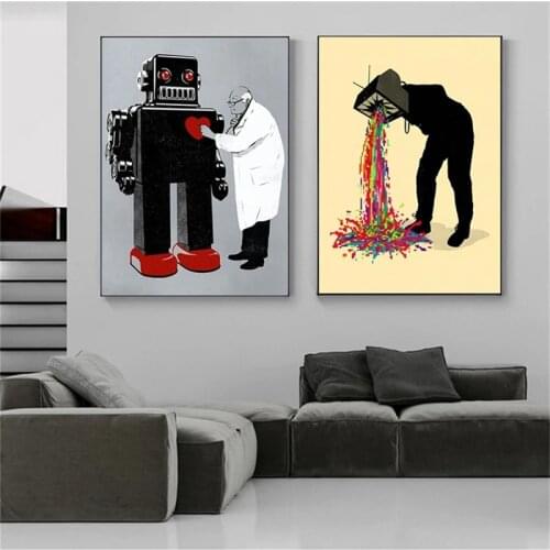 Creative Portraits Robot and Doctor Art Canvas Paintings Wall Art Pictures for Modern Living Room Home Decor Posters (No Frame)