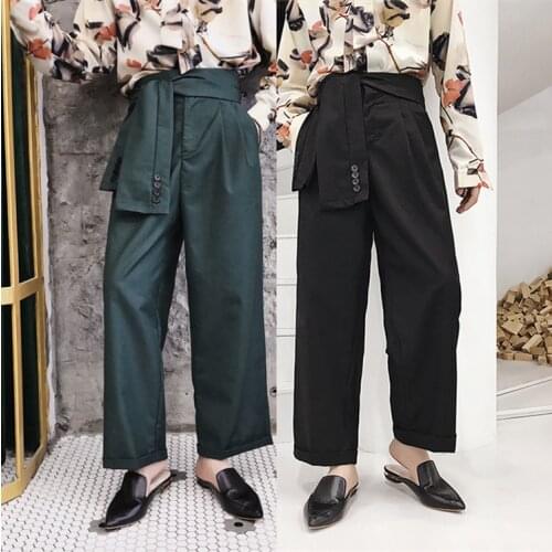HOT Mens Straight Wide Leg Trousers Ankle-Length Pants Loose Retro Vintage Casual Japan Style Pant High Waist Black Gray Green