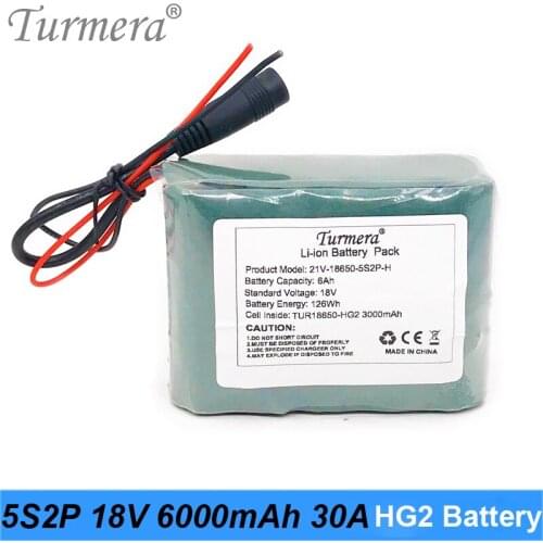 Lithium Battery Pack 18V 21V 6000mAh Reachargeable TUR18650HG2 3000mAh 30A Battery Cell with 5S 18V BMS for Screwdriver Turmera