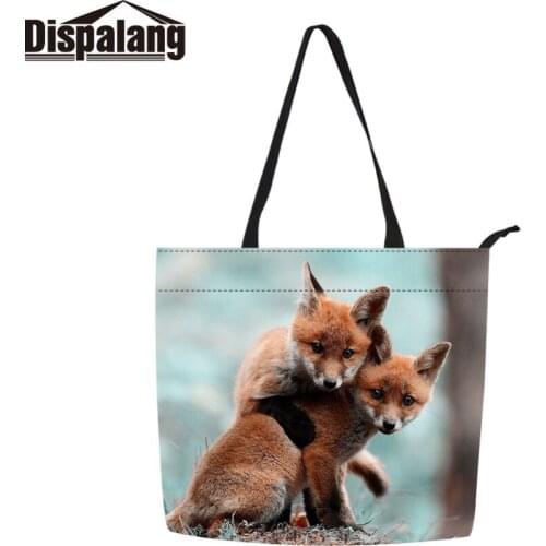 Dispalang Material 100% Eco-friendly Lager Size Accept Customized Logo Fox Printing or Customize Girls Shopping Bag for Women