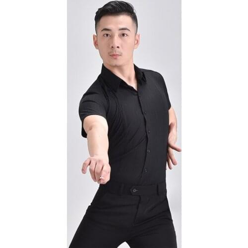 2021 Men Latin Dance Costumes High-End Shirt Professional Practice Clothes Black Slim Latin Dance Performance Clothes