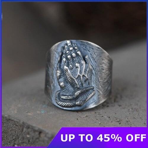 Pure 100% 925 sterling silver rings for men retro wide fashion Handmade personality Mens Thai silver hands in one silver rings