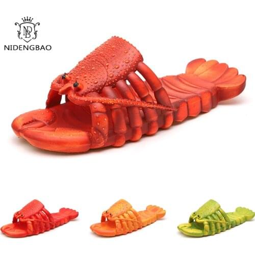 Lobster Slippers Men Funny Animal Summer Flip Flops Cute Beach Shower Casual Shoes Women Unisex Big Size Soft Home Slippers