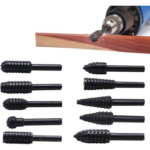 10Pcs/Lot Rotary Tool Burr Drill Bit Set Tungsten Carbide Milling Cutter Cutting Edge Head for Metal Woodworking Carving Tools