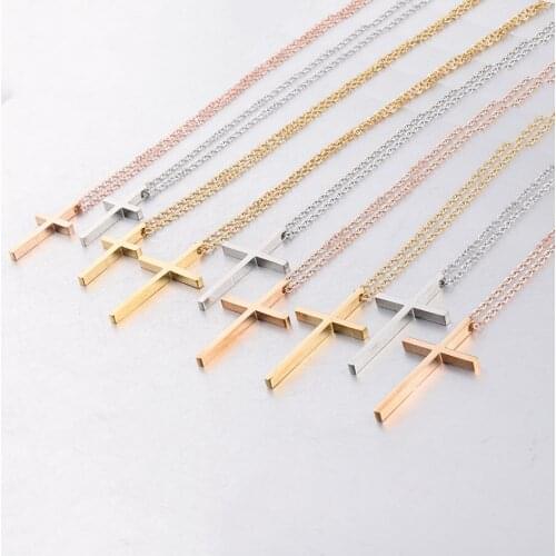 Trendy Stainless Steel Simple Cross Pendants Necklaces for Women Men Fashion Jewelry Gifts Rose Gold Silver Color