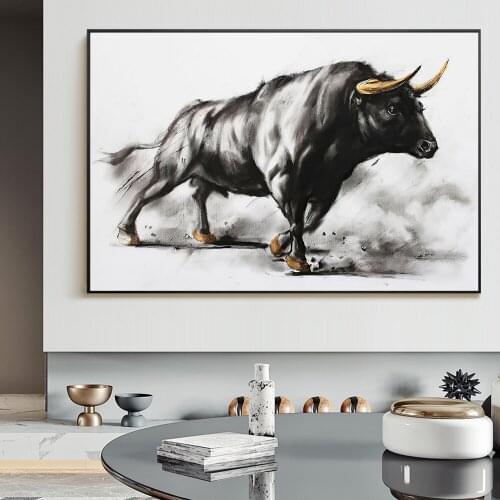 Black Bull Painting Bullfight Canvas Art Painting Animals Posters and Prints Scandinavian Cuadros Wall Art for Living Room