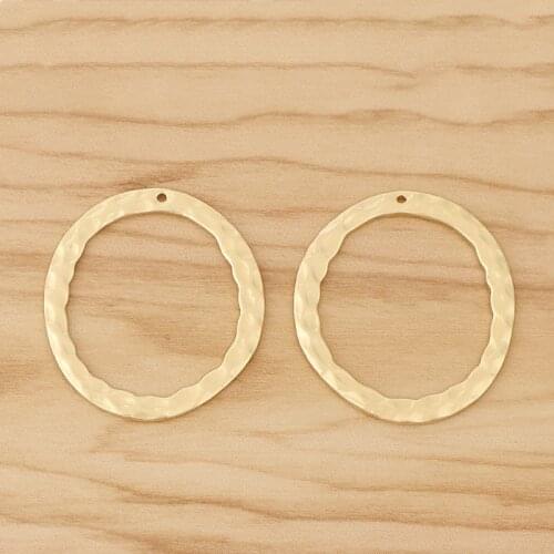 10 Pieces Gold Tone Hollow Open Hammered Round Ring Charms Pendants for DIY Earrings Jewellery Making Accessories 35x32mm