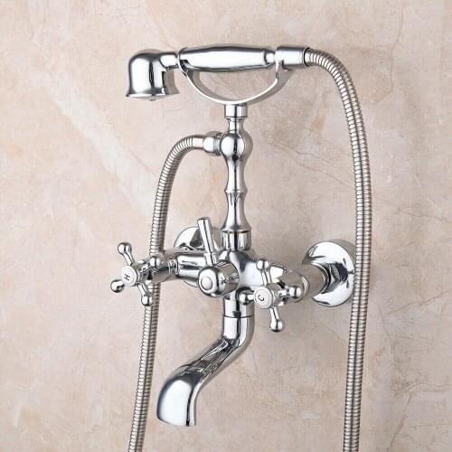 Bathtub Faucets Polished Chrome Wall Mounted Bathroom Faucet Mixer Tap Hand Shower Faucet Set