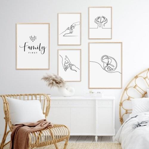 Modern Abstract Minimalist Human Body Line Drawing Hands Together Canvas Paintings Wall Art Pictures for Kids Room Home Decor