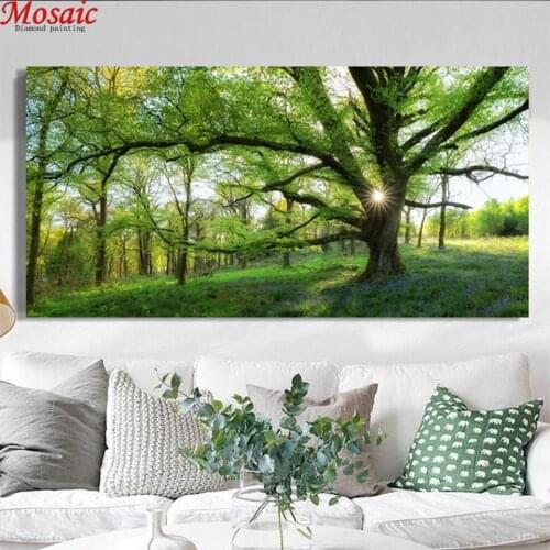 Modern Sunshine Green Trees 5D Diy Diamond Embroidery Cross Stitch Full Square Round Diamond Painting Handmade Home Decoration