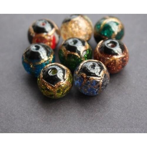 10Pcs/Lot 12mm 14mm Mamade Lampwork Glass beads with gold line painting Mix color for jewelry making
