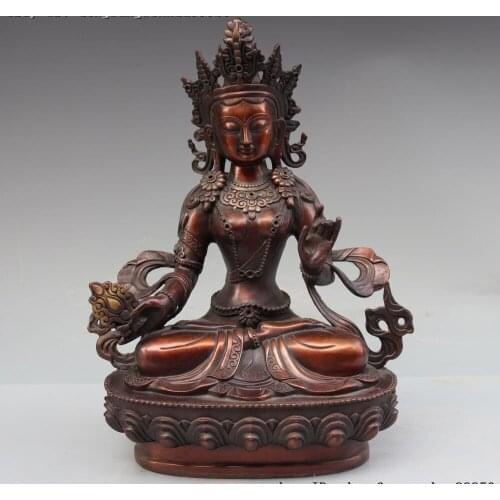 Tibet Copper Bronze Seat Kwan-Yin Whiter Tara Bodhisattva Goddess Buddha Statue