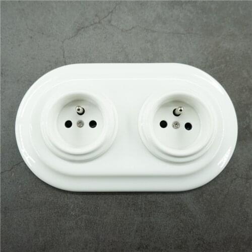 Flush-mounted Porcelain French Style Electrical Wall Socket with Porcelain Frames