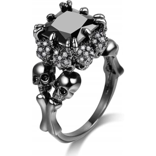 High Quality Black Skull Rings for Women Wedding Engagement Ring Dropshipping Jewelry Mens Punk Band Cz Stone Crystal Wholesale