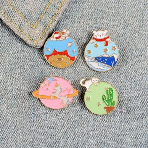 XEDZ Cartoon Badge Enamel Brooch Bugs Cat Puppy Star Universe Snow Mountain Cactus Funny Animal Lapel Pin Coat Jewelry Gift