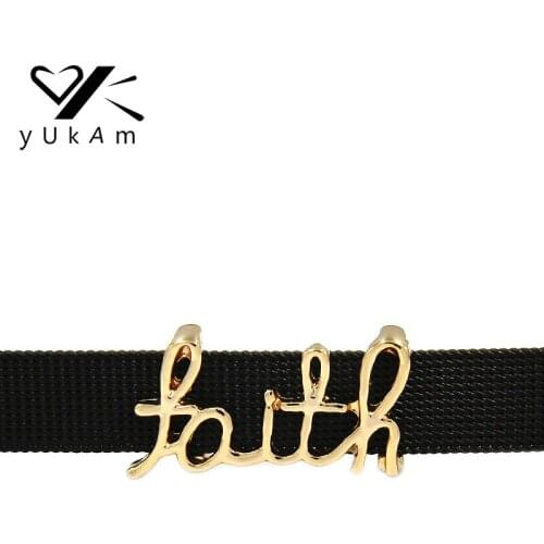 YUKAM Pave Keys Gold Faith Slide Charms Keeper for Stainless Steel Mesh Keeper Bracelets DIY Handmade Jewelry Accessories Making