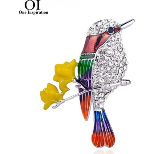 OI Classic Flower Magpie Bird Shape Brooches Crystal Enamel Jewelry Pins Women Girls Party Banquet Scarf Suit Accessories