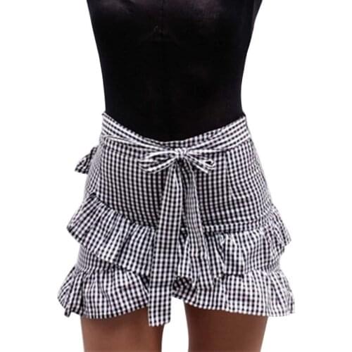 HHJJGKF Ladies summer skirt Cotton irregular plaid skirt Stitching black and white casual polyester mini skirt plus-size