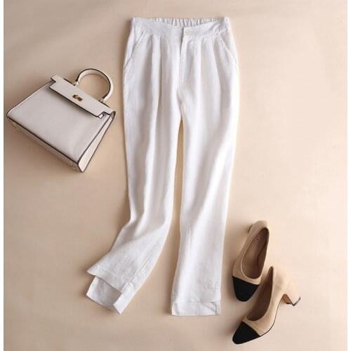 86001 Women Cotton Linen Harem Pants Korean Style Casual Slim Fit Solid Color Simple Temperament Mature Fashion Urban Trousers