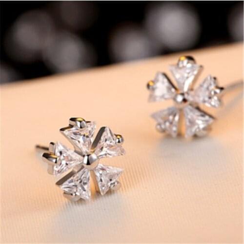 Promotion 925 Sterling Silver Earrings For Women Jewelry Cute Crystal Flower Stud Earrings Female Piercing Ear Accessories Lady
