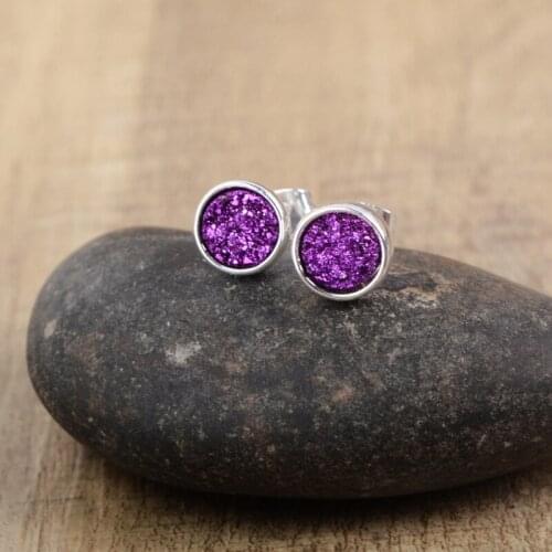 Dropship 9mm Drusy Studs Multi Colors Natural Agates Druzy Earrings Pink Purple Blue Green Women Studs Gems Fashion Earrings