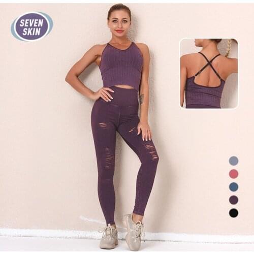 SEVEN SKIN Seamless Womens Yoga Set Gym Fitness Clothes Top Bra High Waist Leggings Elastic Pants Training Yoga Suit Sportswear