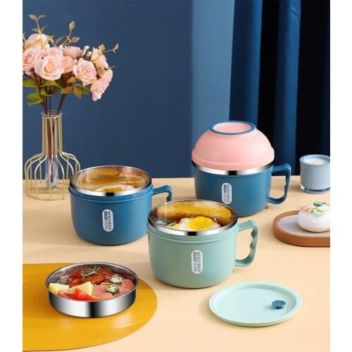 1 Set Instant Noodle Bowl Heat-resistant Japanese-Style Large Capacity Stainless Steel Sealed Lunch Box for Home Fast Food Cup