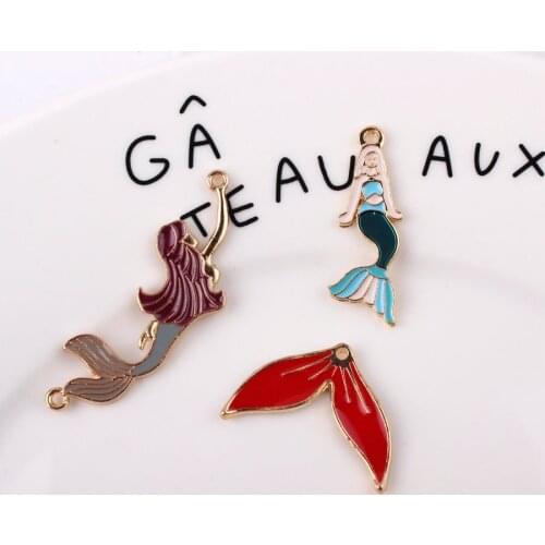 10pcs/lot High Quality Alloy Dripping Oil Charms Animals Mermaid Shape Charm Bracelet Necklace Pendant DIY Jewelry Accessories