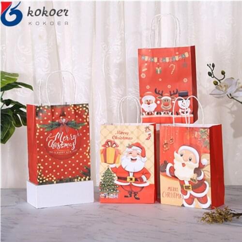 12Pcs21x15x8cm Kraft Craft Christmas GiftBags Gift Candy Packing Bag Snowflake Santa Claus Paper Bags For New Year Gift Wrapping