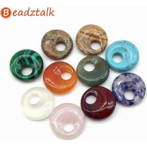 20 pcs Colorful Stone Coco Donut Pendants DIY Jewerly 18 mm Round Beads Carnelian Opal Crystal Sodalite Lava etc