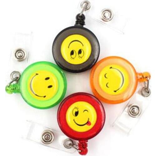 30pcs/lot Smiling Face Retractable Pull Key ID Card Clip ID Badge Lanyard Name Tag Card Holder School Office Company Papelaria