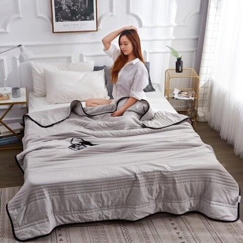 4Size Washable Cotton Summer Quilt Pure Color Thin Cool Quilt Summer Air Conditioner Quilt Cower Washable Thin Bedding Blanket