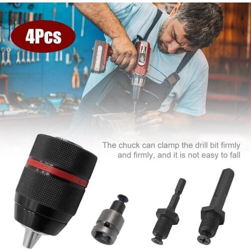 4pcs Metal Heavy Duty 1/2-20UNF Keyless Drill Chuck Quick Change Hex Shank SDS Socket Square Female Adaptor Professional Tool