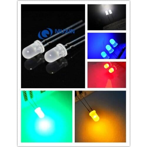 500pcs LED 5mm MIX Red/Jade Green/Blue/Yellow/White Diffused LED 100pcs Each 5 mm LED Diod Lamp