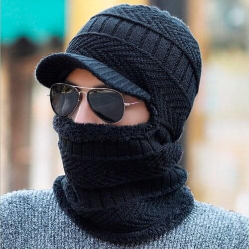 Balaclava Men Scarf Knitted Hat Bonnet Baggy Warm Mask Winter Hats For Men Women Fleece Lined Skullies Beanies