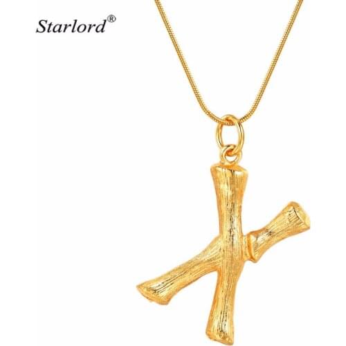 Bamboo Letter X Necklace Snake Chain Gold Alphabet Jewelry Statement Personalized Gift For Women Big Initial Letter Charm P9097