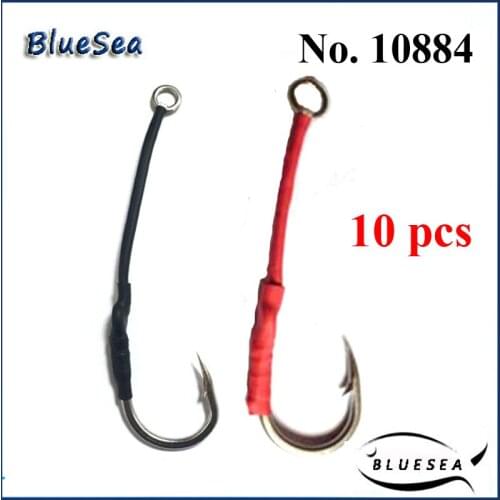 BlueSea 10Pcs/Bag 10884 Stainless Steel Jigging Assist Hooks With Ring Jig Assist Hooks With Tube Jigging Assistant Fish Hooks