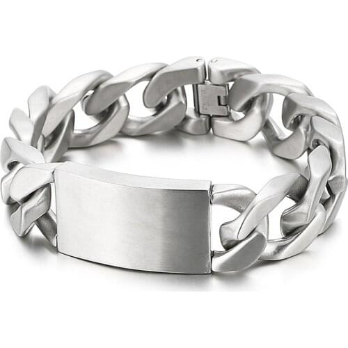 9.4" 20mm Heavy Punk Silver Color Mens Chain Wristband 316L Stainless Steel Curb Bracelet Male Jewelry