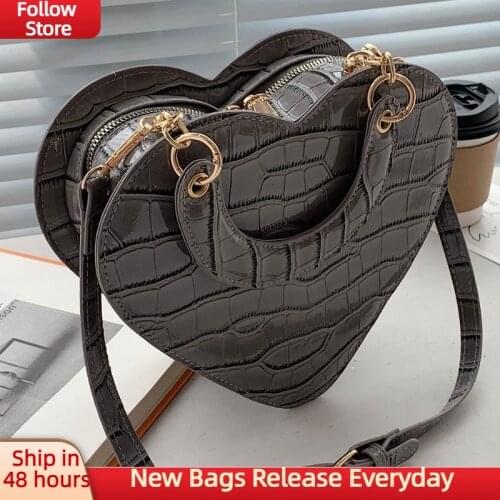 Heart Shape Tote Bag For Women 2021 Stone Pattern PU Leather Crossbody Bags Female Small Shoulder Bags Cute Handbag Purse Brand