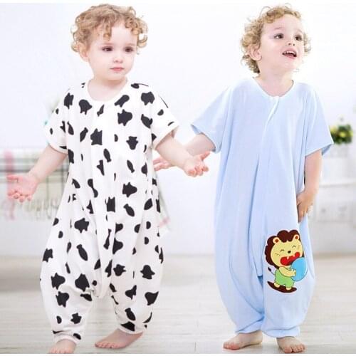 Baby cartoon penguin printing bag with short sleeves Cotton cent leg bag Summer prevent play is my pajamas 0 to 2 years old baby