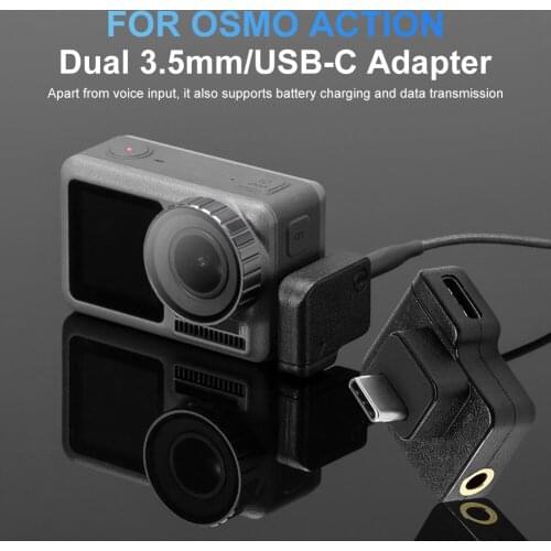 For DJI Lingbi Sports Camera For Osmo Action Charging Audio Adapter Dual USB-C To 3.5MM Microphone Adapter Compatible Equipment
