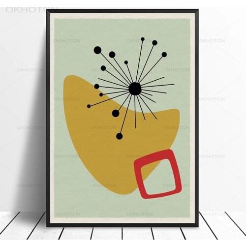 Mid Century Geometric Canvas Painting Vintage Art Poster Abstract Minimalist Home Decor Wall Art Print Pictures for Bedroom