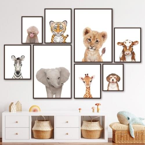 Lion Tiger Elephant Giraffe Zebra Monkey Safari Nursery Wall Art Canvas Painting Posters And Print Decor Pictures Baby Kids Room