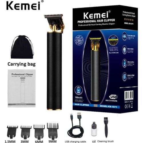 Kemei Pro USB Rechargeable Hair Trimmer Cordless For Men Beard 0mm Baldheaded Electric Hair Clipper Cutting Machine KM-1971