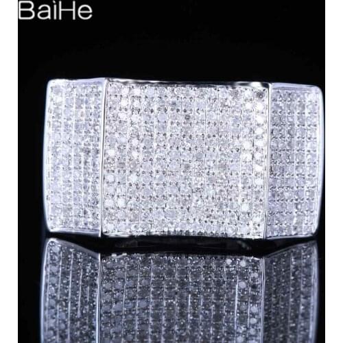 BAIHE Sterling Silver 925 1CT H/SI Round Natural Diamonds Engagement Gift Men Ring Classic Fine Jewelry Diamond Ring