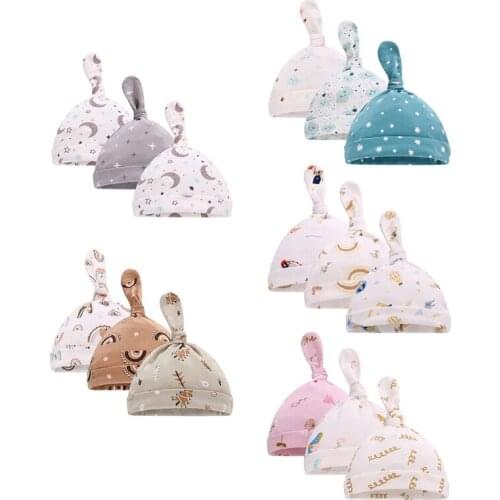 3 Pcs Newborn Photography Props Hat Baby Knot Beanies Photo Shooting Cap for 0-24M Infants