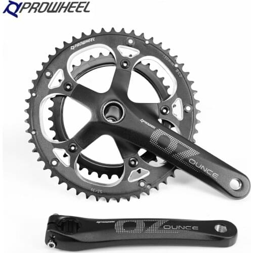PROWHEEL 130BCD Round Hole Crank Sprocket Set 170mm Hollow Double Sprockets 39-53T 9/10 Speed Bracket Racing Bicycle Cranks Part